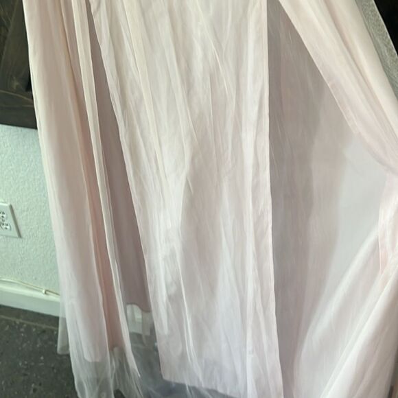 Tulle Pink Mesh Lace Dress, Elegant V-Neck Evening Dress, Autumn Winter Sexy - Picture 5 of 14